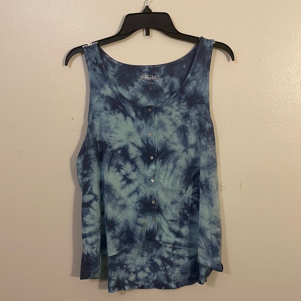 Large Mudd Dark and Light Blue Tie Dyed Button-down Tank Top